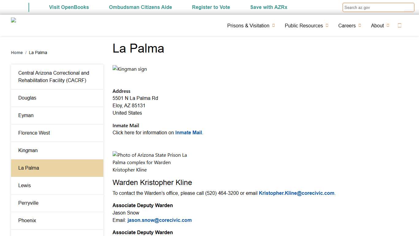 La Palma | Arizona Department of Corrections, Rehabilitation & Reentry